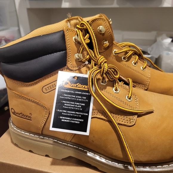 OverStone Men's Tan Work Steel Toe Boots Size 13 - Picture 3 of 12